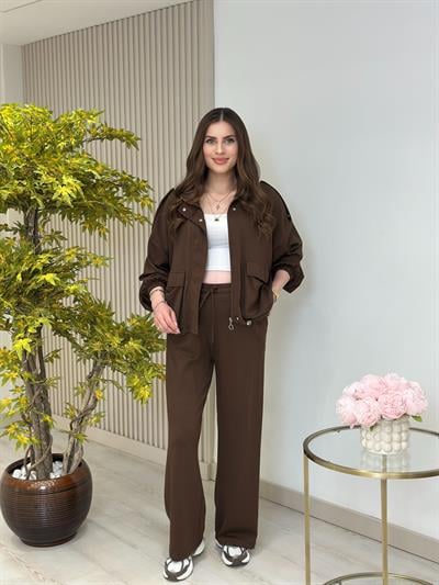 Cepli Ceketli Modal Kumaş Eşofman Takımı Kahve