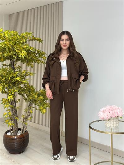 Cepli Ceketli Modal Kumaş Eşofman Takımı Kahve