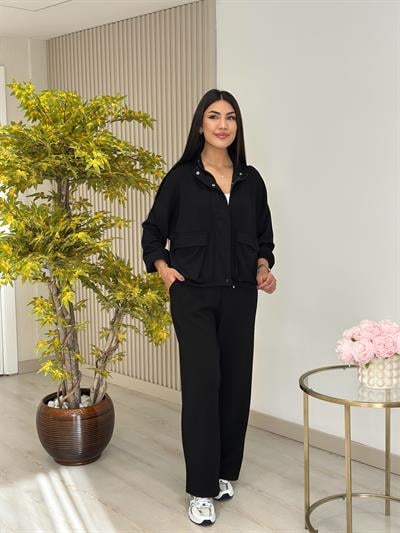 Cepli Ceketli Modal Kumaş Eşofman Takımı Siyah