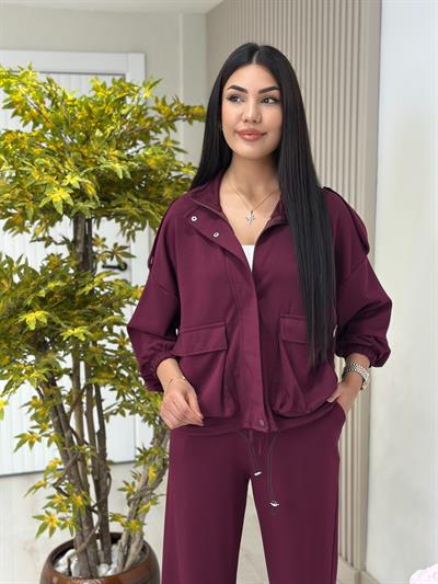 Cepli Ceketli Modal Kumaş Eşofman Takımı Mürdüm