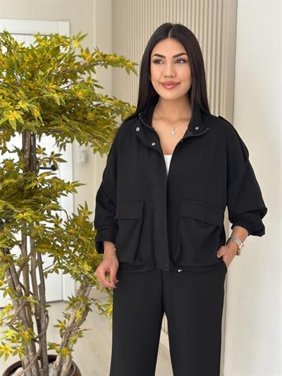 Cepli Ceketli Modal Kumaş Eşofman Takımı Siyah