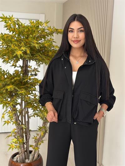 Cepli Ceketli Modal Kumaş Eşofman Takımı Siyah