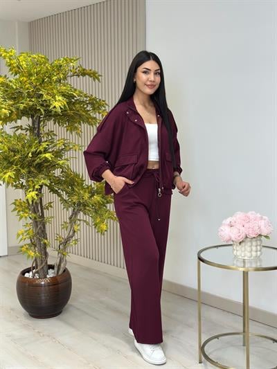 Cepli Ceketli Modal Kumaş Eşofman Takımı Mürdüm