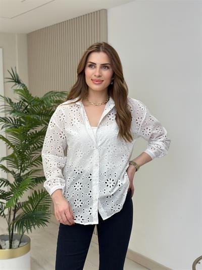 Çiçek Fisto Gömlek Beyaz