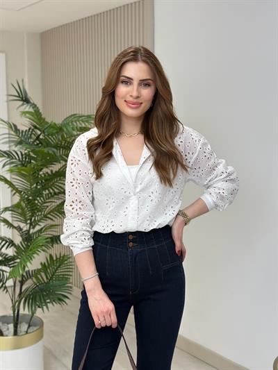 Çiçek Fisto Gömlek Beyaz
