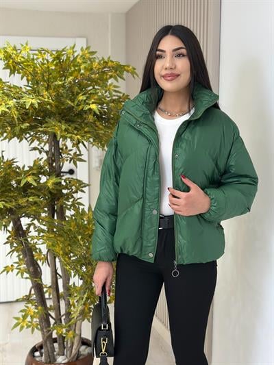 Çıtçıtlı Puffer Şişme Mont Zümrüt Yeşil