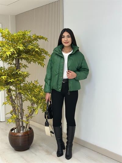 Çıtçıtlı Puffer Şişme Mont Zümrüt Yeşil