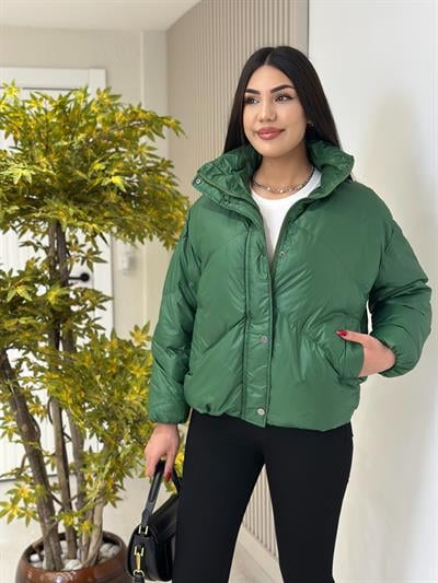 Çıtçıtlı Puffer Şişme Mont Zümrüt Yeşil