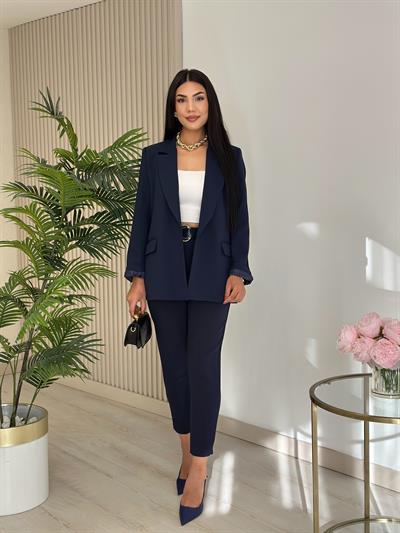 Çizgili Astarlı Blazer Ceket Lacivert