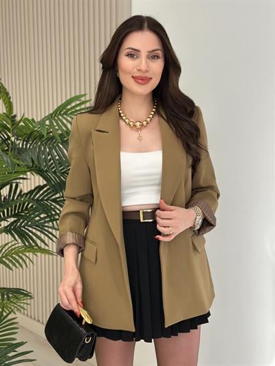 Çizgili Astarlı Blazer Ceket Yeşil