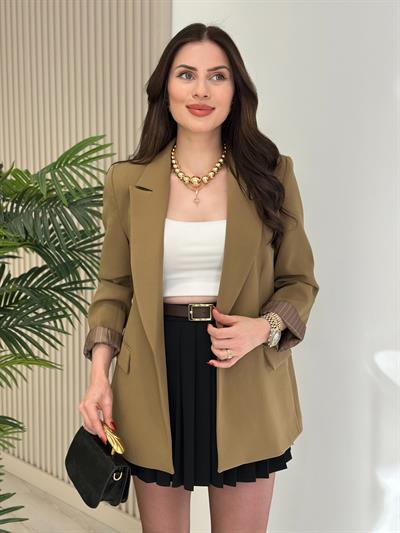 Çizgili Astarlı Blazer Ceket Yeşil