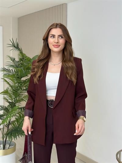Çizgili Astarlı Ceket Bordo