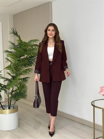 Çizgili Astarlı Ceket Bordo