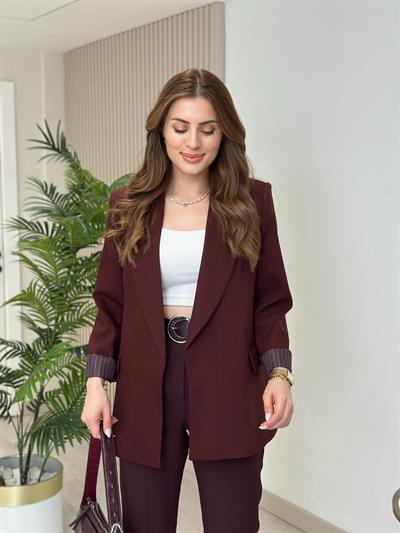 Çizgili Astarlı Ceket Bordo