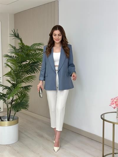 Çizgili Astarlı Ceket İndigo Mavi 