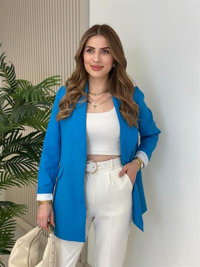 Çizgili Astarlı Ceket Mavi