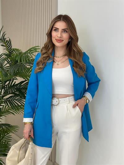 Çizgili Astarlı Ceket Mavi