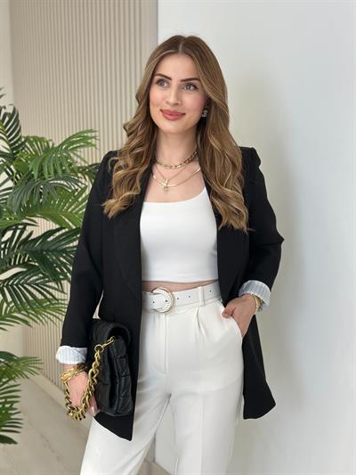 Çizgili Astarlı Ceket Siyah