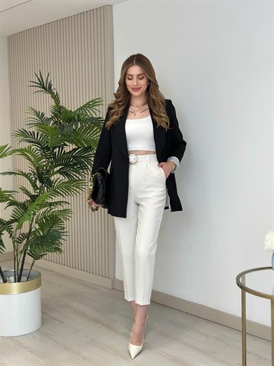 Çizgili Astarlı Ceket Siyah