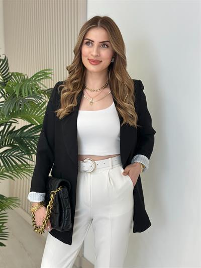 Çizgili Astarlı Ceket Siyah