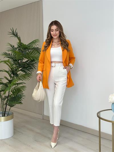 Çizgili Astarlı Ceket Turuncu