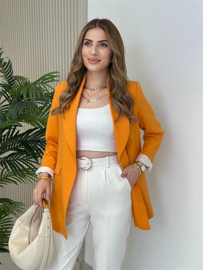Çizgili Astarlı Ceket Turuncu
