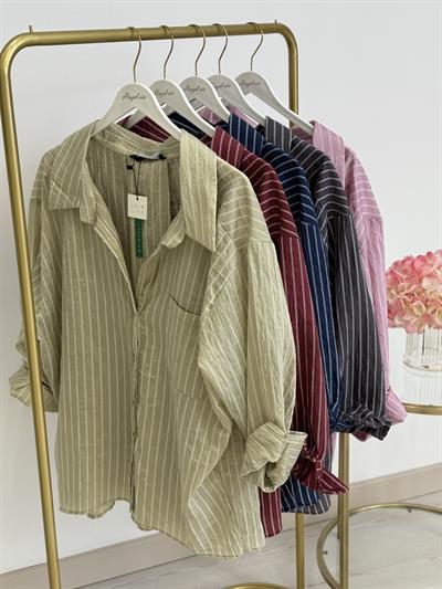 Çizgili Bambu Oversıze Gömlek Pembe