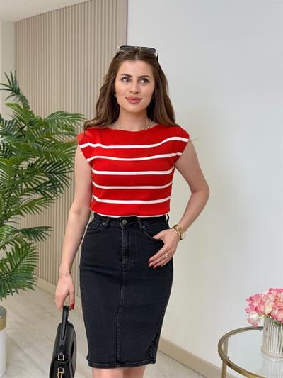 Çizgili Merserize Kırmızı