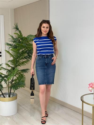 Çizgili Merserize Mavi