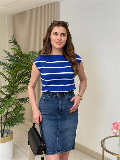 Çizgili Merserize Mavi