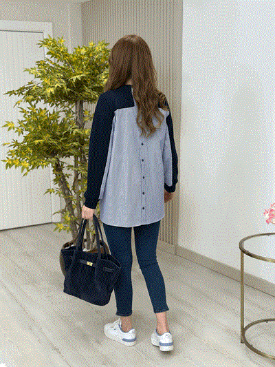 Çizgili Poplin Gömlek Detaylı Tasarım Sweatshirt