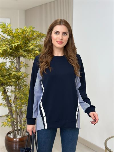 Çizgili Poplin Gömlek Detaylı Tasarım Sweatshirt