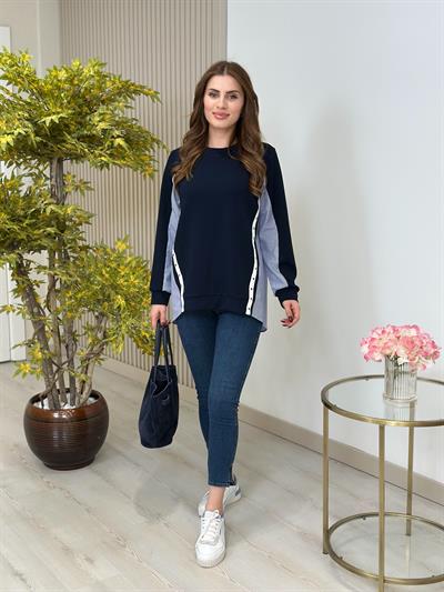 Çizgili Poplin Gömlek Detaylı Tasarım Sweatshirt