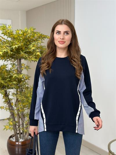 Çizgili Poplin Gömlek Detaylı Tasarım Sweatshirt