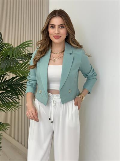 Crop Düğmeli Astarlı Ceket Mint 