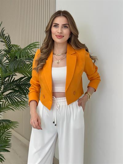 Crop Düğmeli Astarlı Ceket Turuncu