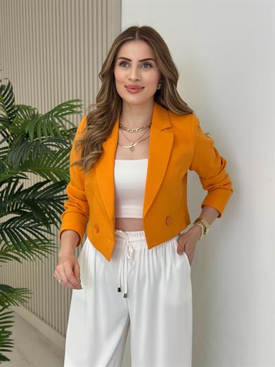 Crop Düğmeli Astarlı Ceket Turuncu