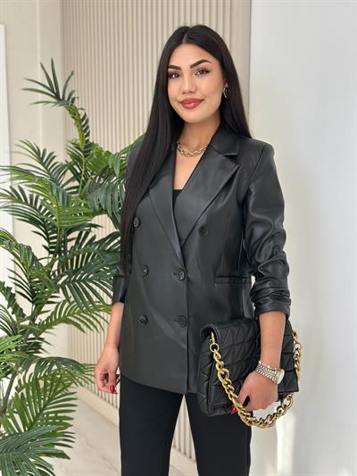 Deri Blazer Ceket Siyah
