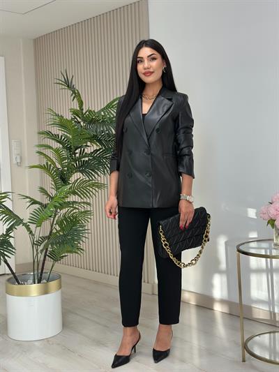 Deri Blazer Ceket Siyah