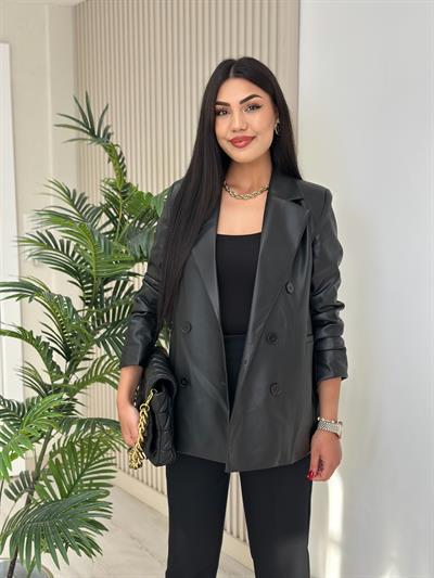 Deri Blazer Ceket Siyah