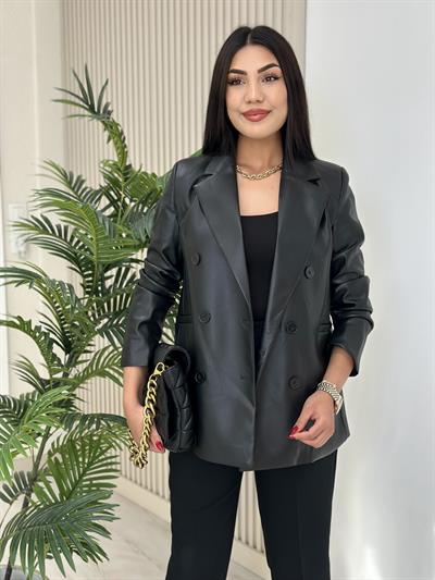 Deri Blazer Ceket Siyah