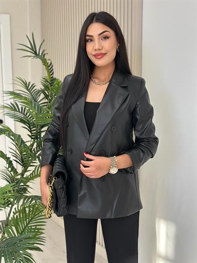 Deri Blazer Ceket Siyah