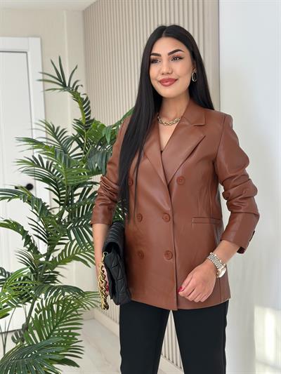 Deri Blazer Ceket Taba