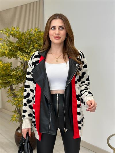 Deri Kombinasyonlu Teddy Tasarım Hırka