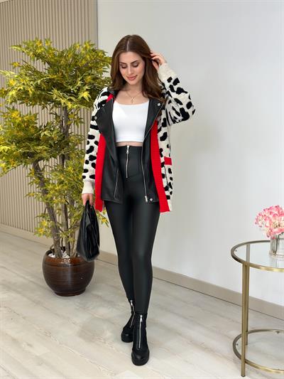 Deri Kombinasyonlu Teddy Tasarım Hırka