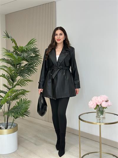 Deri Kuşaklı Trençkot