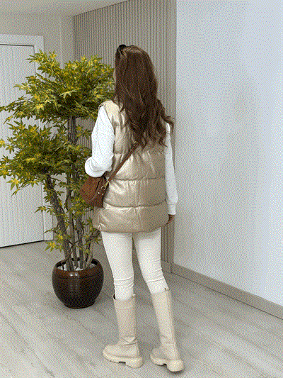 Deri Puffer Yelek Gold