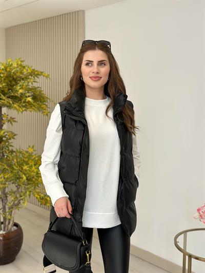 Deri Puffer Yelek Siyah