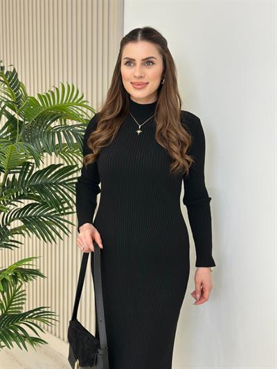 Dik Yakalı Triko Elbise Siyah