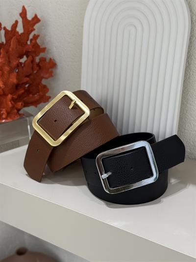 Dikdörtgen Gold Tokalı Taba Kemer 